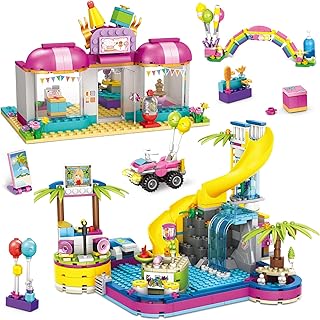 Friends House Building Set for Girls, Friendship Cake Shop Swimming Pool Party Building Set with Storage Box, Creative Building Blocks Toys Birthday Gifts for Kids Girls Aged 6-12 (800 Pieces)