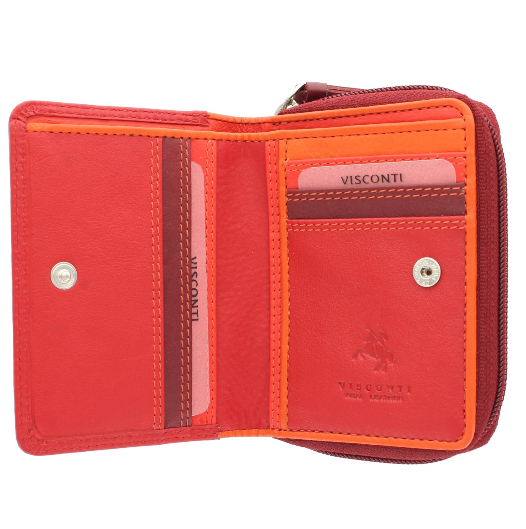 VISCONTIRainbow Leather Ladies Purse Style RFID Blocking RB53 Red Multi