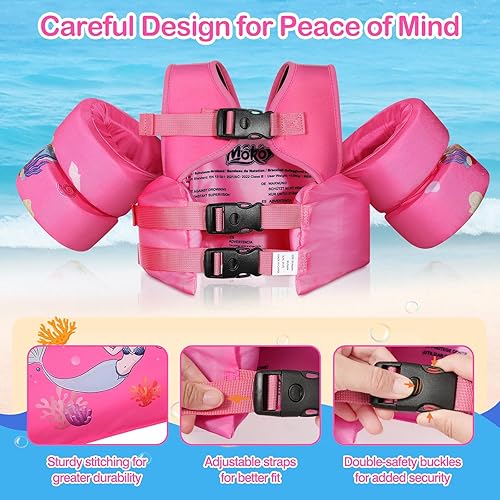 Miniatura 2 de MoKo Toddler Swim Vest for Kids, Swim Arm Band Cartoon Swimming Wings Pool Float Vests Sleeves Shoulder Straps Arm Floaties for Children 25-60 lbs