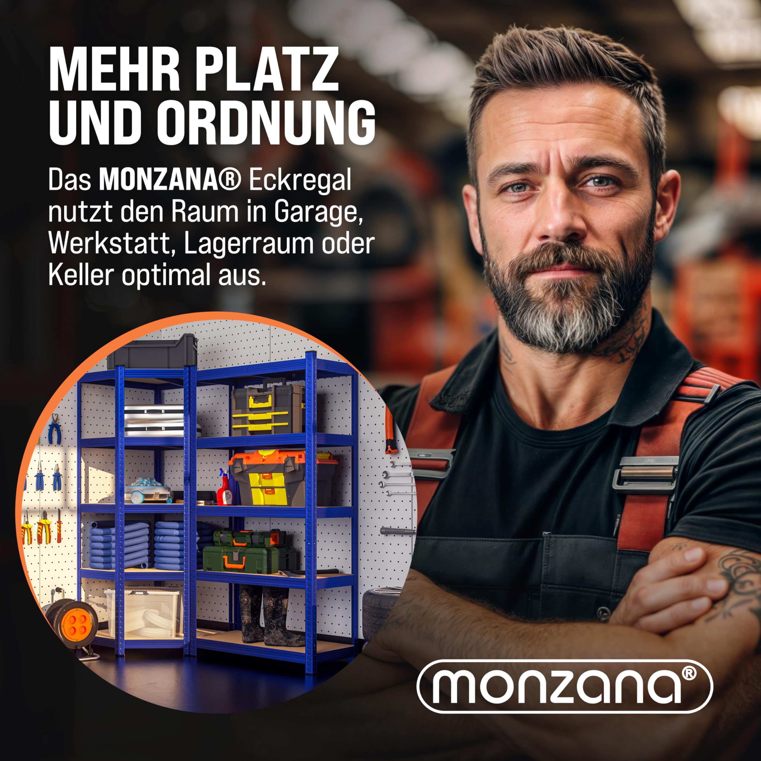 Monzana Opbergrek Stellingkast Metaal MDF voor Garage Kelder Schuur Kantoor 180x90x40 cm tot 875 kg Belastbaar Zwart