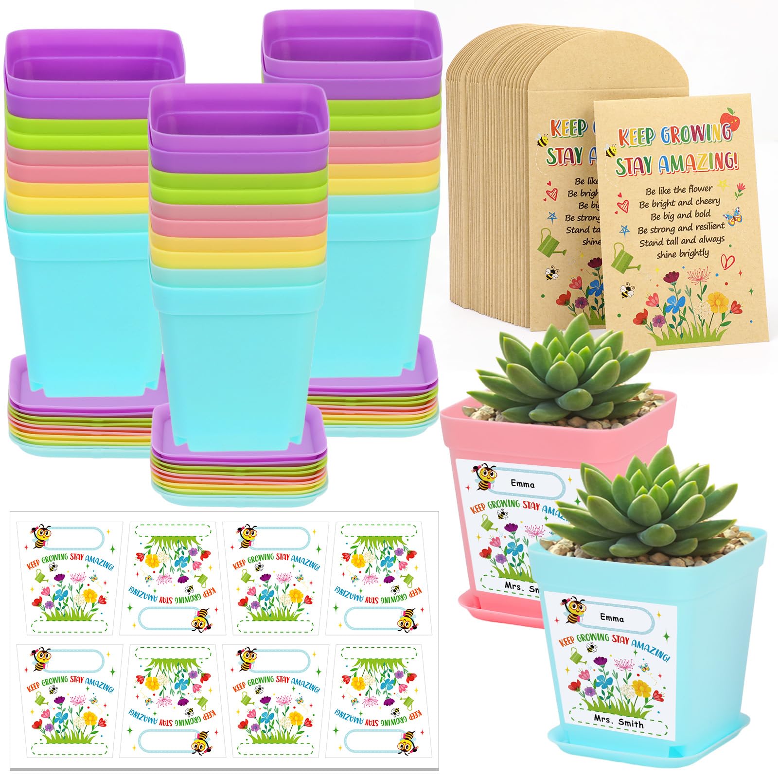 HOWAF Gifts for Students from Teachers, 32 Pack Wildflower Seed Packets-Not Included Seed, Flower Pots, Stickers for End of Year Class Gifts for 30 Children, Year 6 Leavers Gifts, School Leavers Gifts