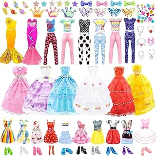 75Pcs Doll Clothes and Accessories Fashion Design kit for 11.5 Inch Doll Dress Up Including 2 Wedding Gown Dresses 1 Fashion Dress 2 Party Dress 8 Mini Dresses 3 Tops and Pants 10 Shoes 6 Necklaces