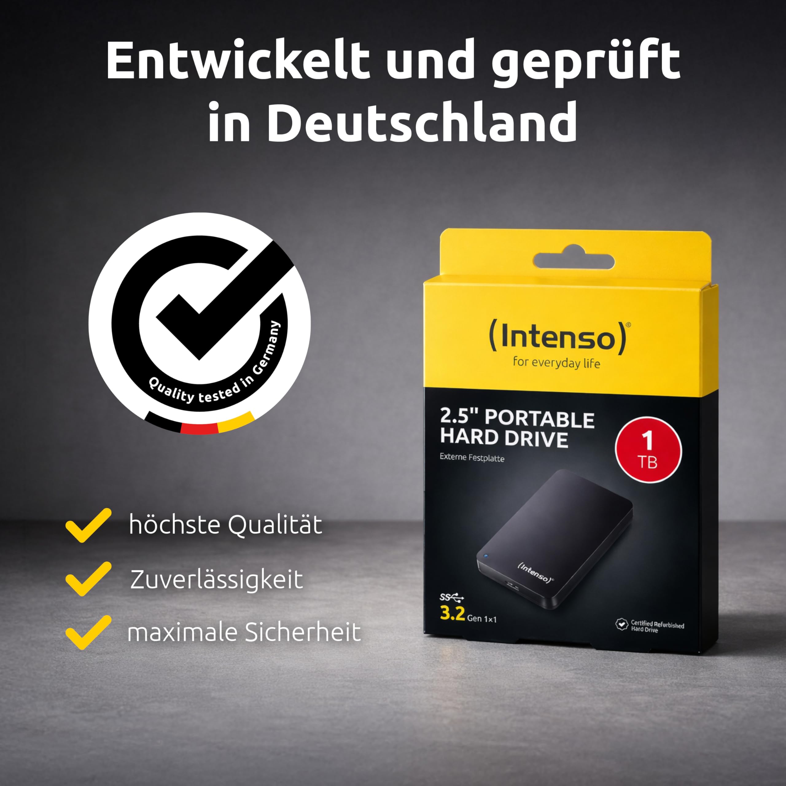 Intenso Hard Drive portatile da 2,5" - Hard Drive esterno con Super Speed USB 3.2 Gen 1x1 - Memoria veloce dal design compatto, 5400 giri/min, 8 MB di cache, Plug & Play, Certified Refurbished, nero