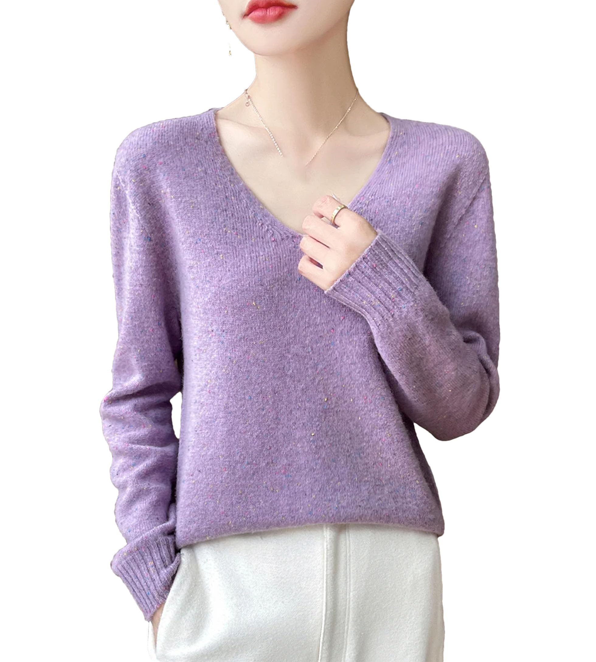 Damski kaszmirowy sweter z dekoltem w serek koreański sweter oversize swetry na co dzień luźne dzianinowe topy