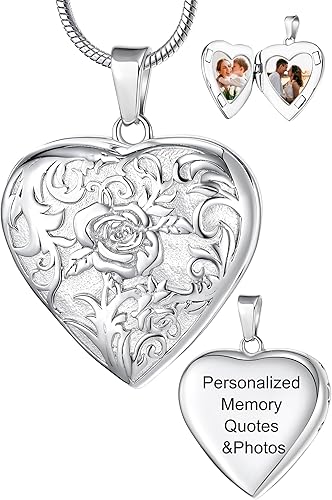 Fanery sue Collar con medallón de plata con forma de corazón y flor de rosa que tiene capacidad para 1 2 fotos medallón personalizado con imagen y