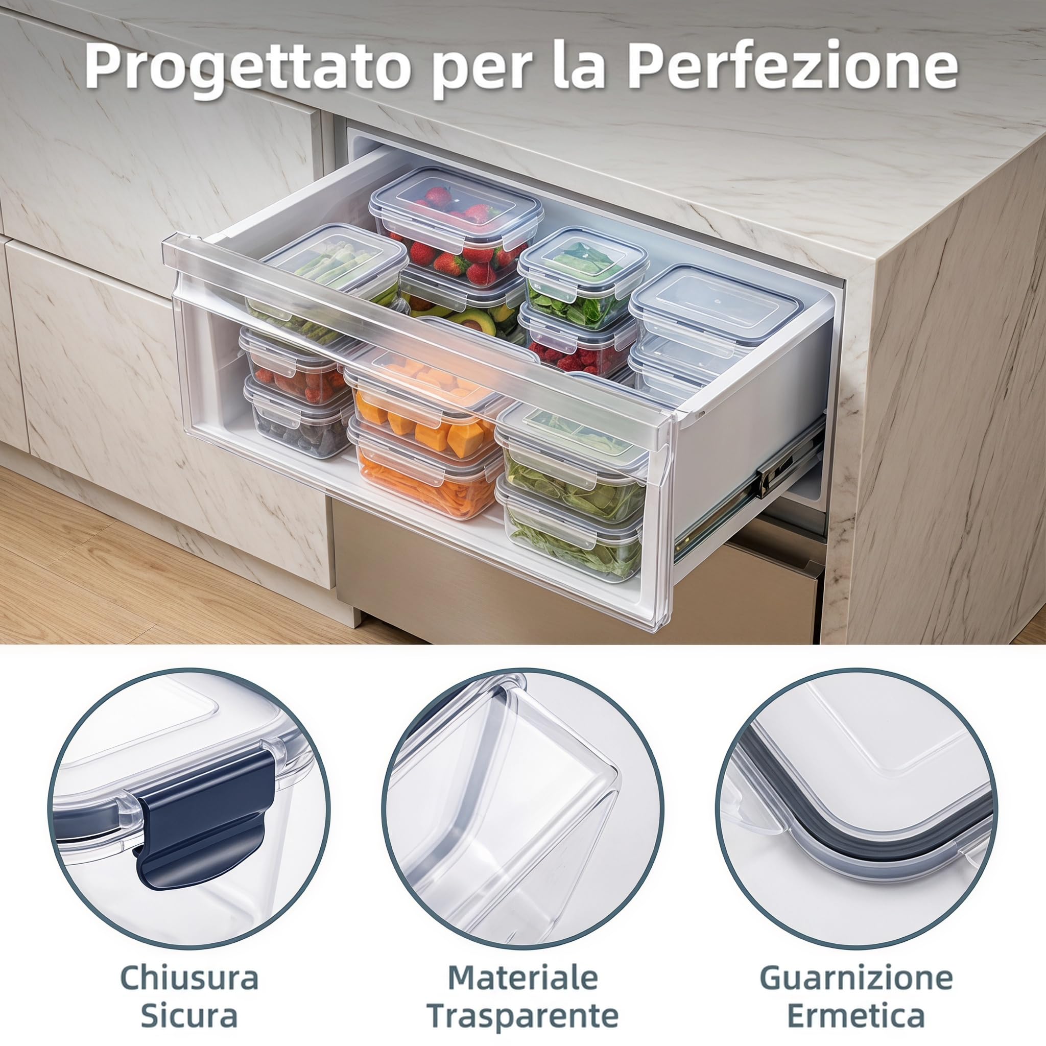 Set 24 Contenitori Plastica Alimentare per Alimenti con Coperchi Ermetici, Senza BPA, Scatole per la Conservazione Ermetiche, Microonde e Congelatore, Meal Prep e Organizzazione Cucina