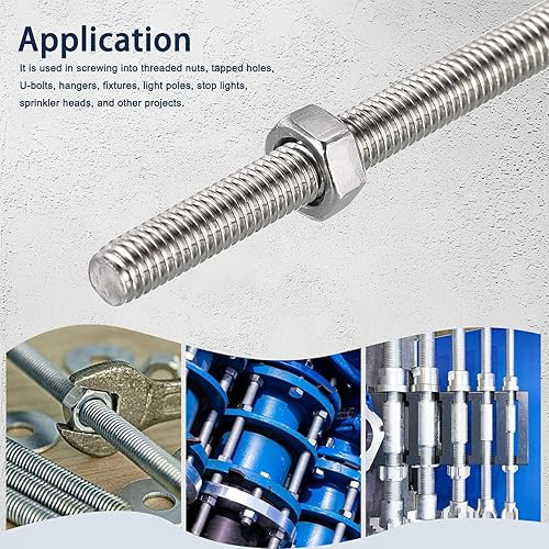 Miniatura 9 de Varilla y tachuelas totalmente roscadas M6 x 7.874 in, varillas de rosca derecha de acero inoxidable 304, paso de rosca M6-1 para pernos de anclaje,