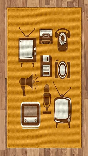 Ambesonne Alfombra de área para programas de televisión, megáfono electrónico retro, radio, teléfono, alfombra decorativa de tejido plano para sala disponible en Yaxa Costa Rica
