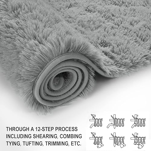 Miniatura 5 de Vocrite Alfombra rectangular grande y esponjosa para sala de estar, alfombra rectangular de felpa mullida de 5 x 8 pies, alfombra antideslizante de