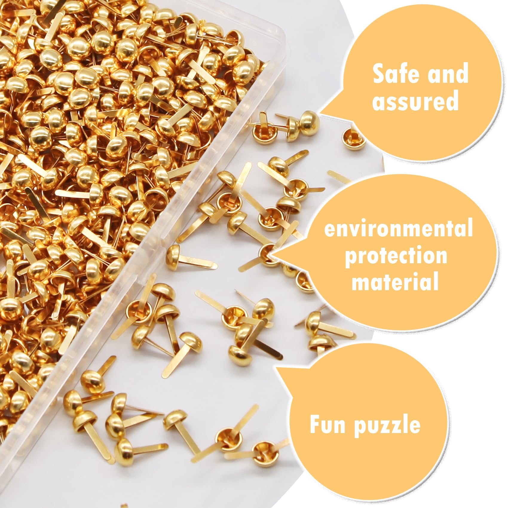 EuTengHao 700Pcs Brass Fasteners Scrapbooking Brads Round Head Brass Plated Fasteners for Craft Art Crafting School Decorative Scrapbooking DIY Supplies (1/2 Inch Shank, 8mm Head, Gold) - Image 4