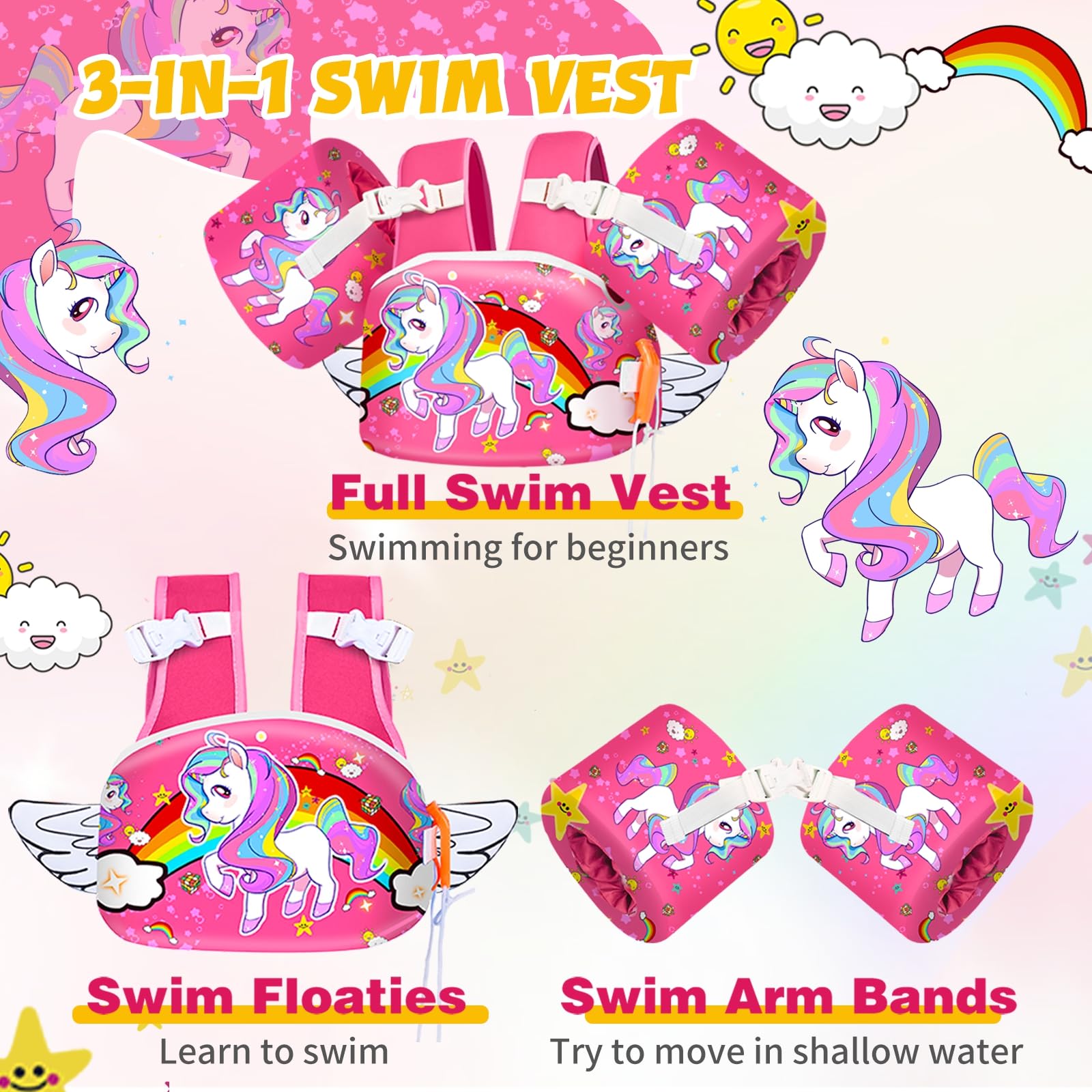 BiutiMama Toddler Floaties, Kids Swim Vest for 22-66 Lbs, Arm Floaties with Adjustable Straps Swim Floats & Arm Band Suitable for Water Sports Pool Swimming Safety for Infant 2,3,4,5,6,7 Years