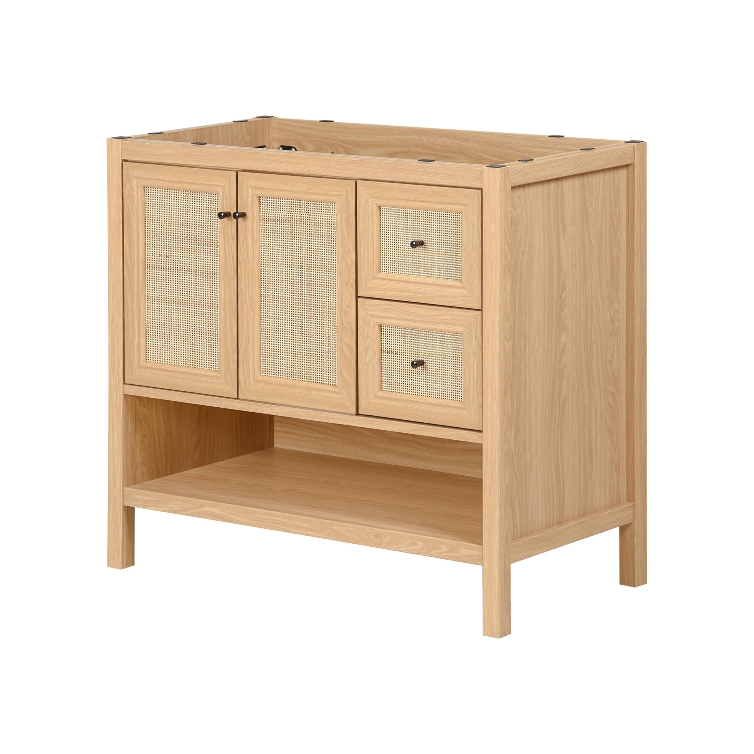 JONATHAN Y VAN1025A Jasper 36 in. W x 18 in. D x 33 in. H Rattan Modern Coastal 2-Shelf Bathroom Vanity Cabinet Only with Soft Closing Doors (Sink