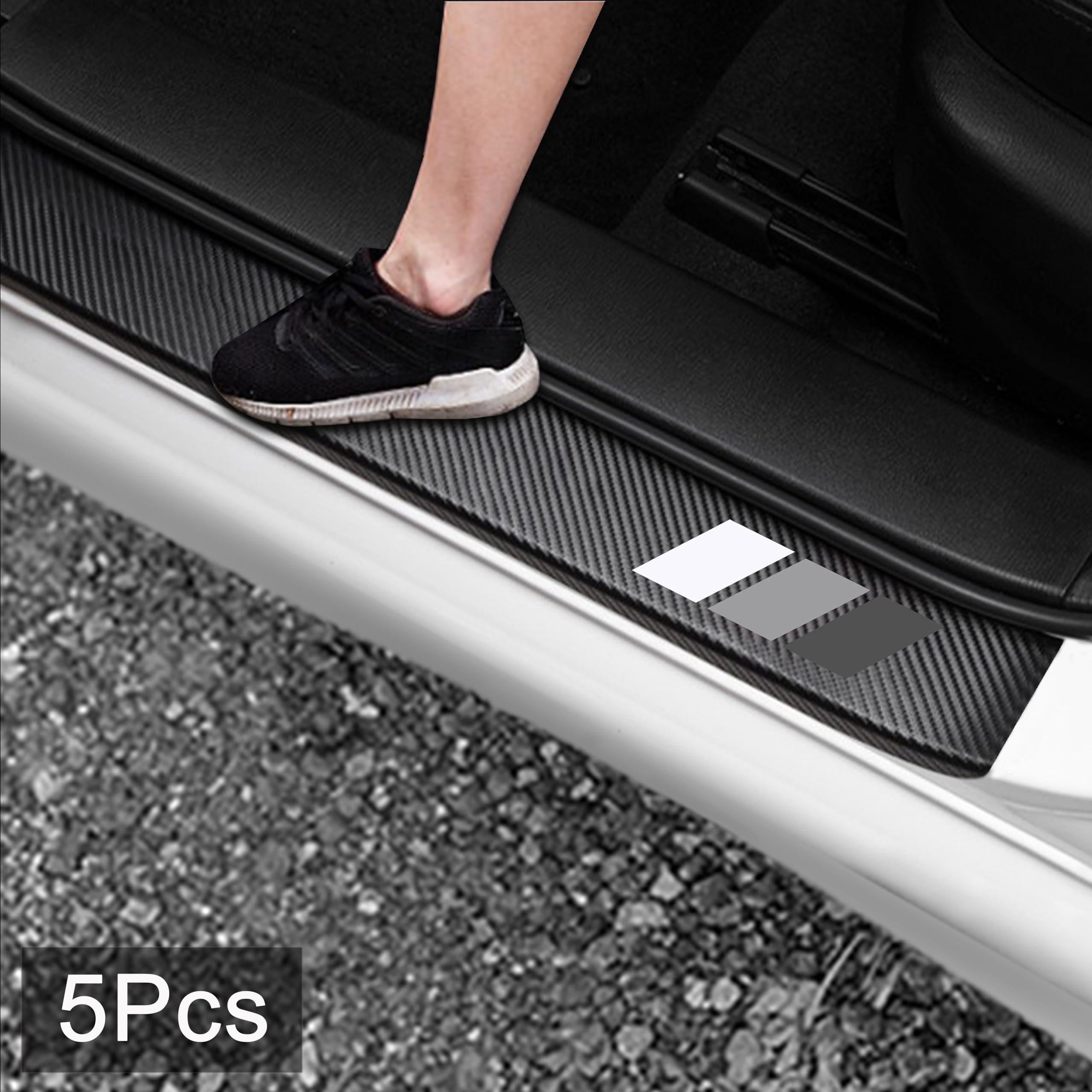 YOSRTER 5PCS Door Sill Guard Stickers Fit for Toyota Accessories Tacoma 4Runner Tundra TRD Rav4 Highlander Tri-Color Fiber Leather Door Sill Protector (White/Gray/Dark Gray)