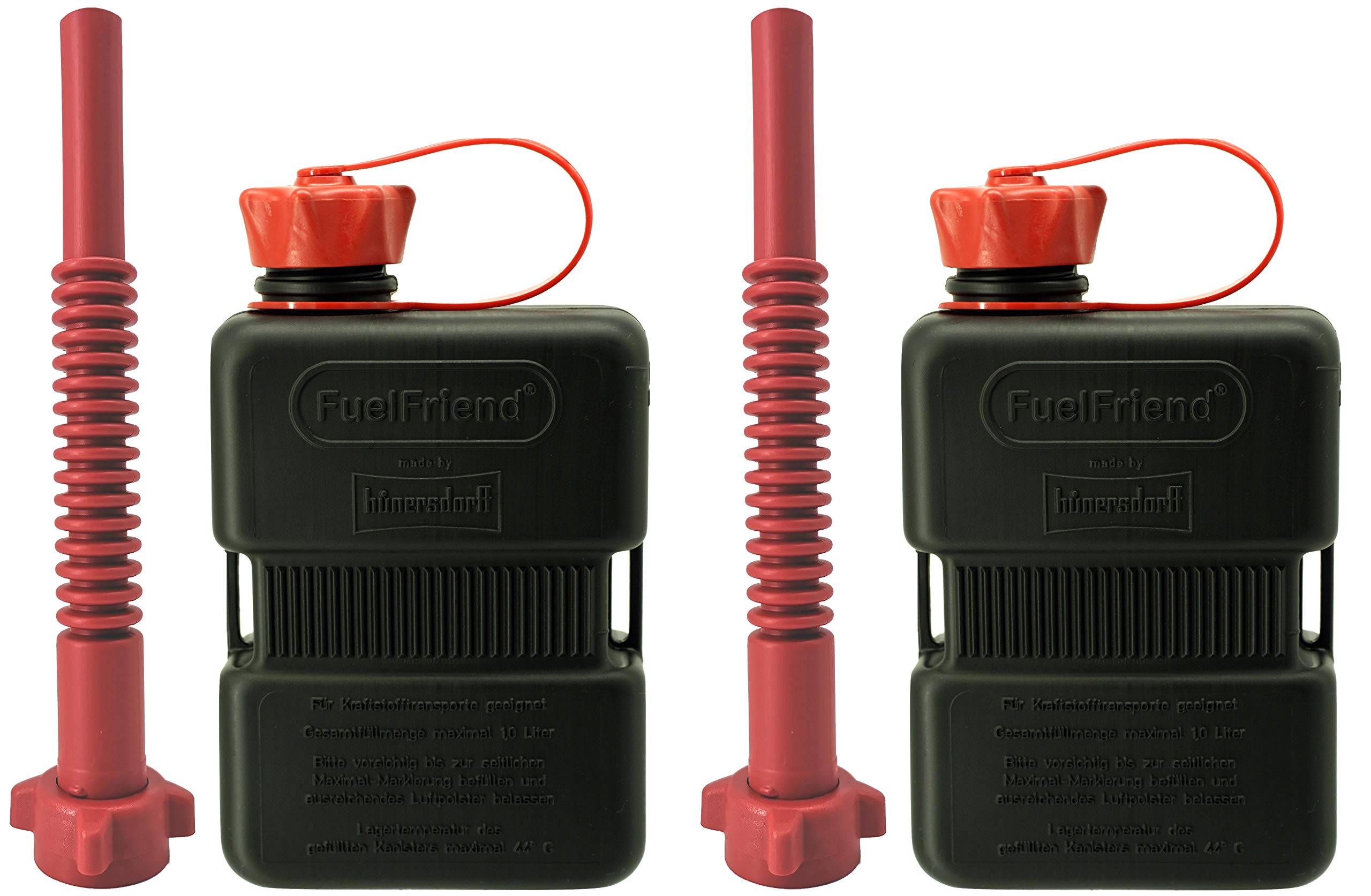 Fuelfriend Black Fuelfriend® -Plus 1.0 Litre – Special Series – Small Petrol Can Mini Reserve Canister + Flexible Premium Outlet Pipe – Twin Pack