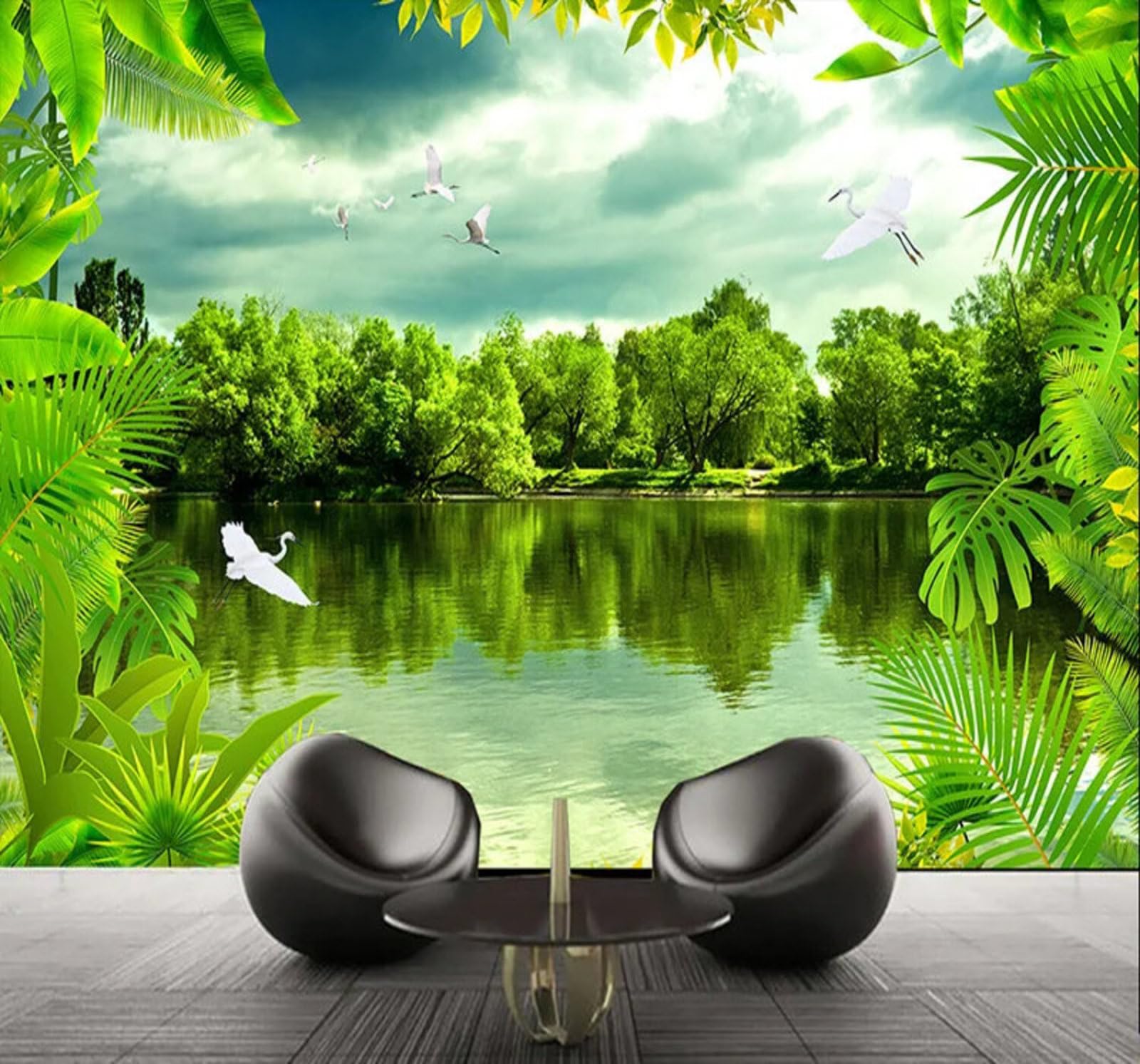 Wallpaper-3D-Xlm 250Cm×170Cm(B×H) Fresh Green Forest Lake Natural Scenery 3D Wallpaper Easy Install Feature Office Living Room Sofa Bedroom Tv Background Wall Decoration-250Cm×170Cm