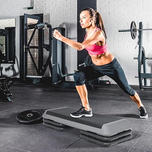 Miniatura 3 de BBBuy Plataforma de ejercicios aeróbicos de 43 pulgadas ajustable con 4 elevadores extraíbles para gimnasio en casa, fuerza cardiovascular y