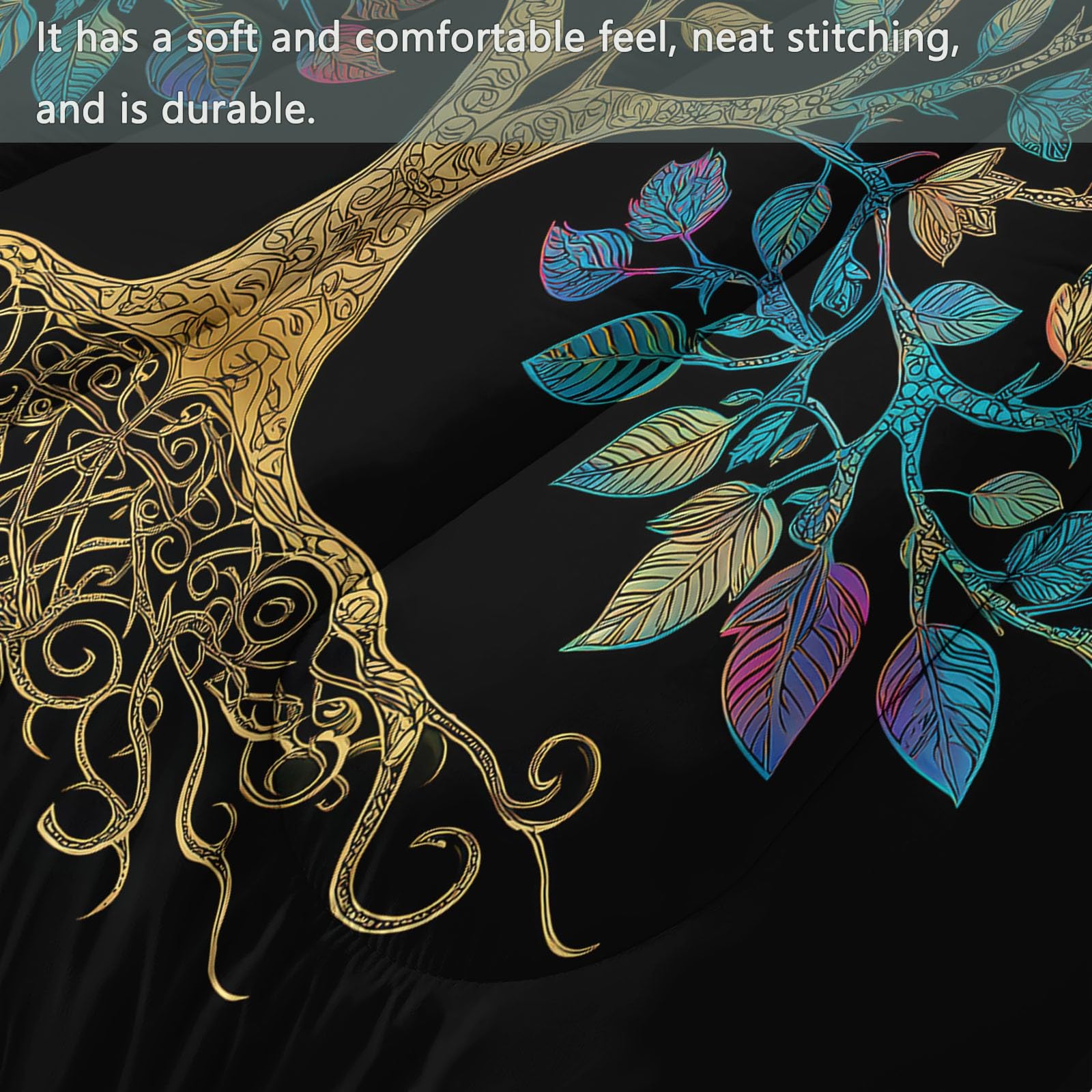 Genérico Kołdra 200 x 200 cm Celtic Tree of Life Winter and Summer, soft, light, dwustronna kołdra, oddychająca, ciepła i wygodna narzuta na łóżko, czarna