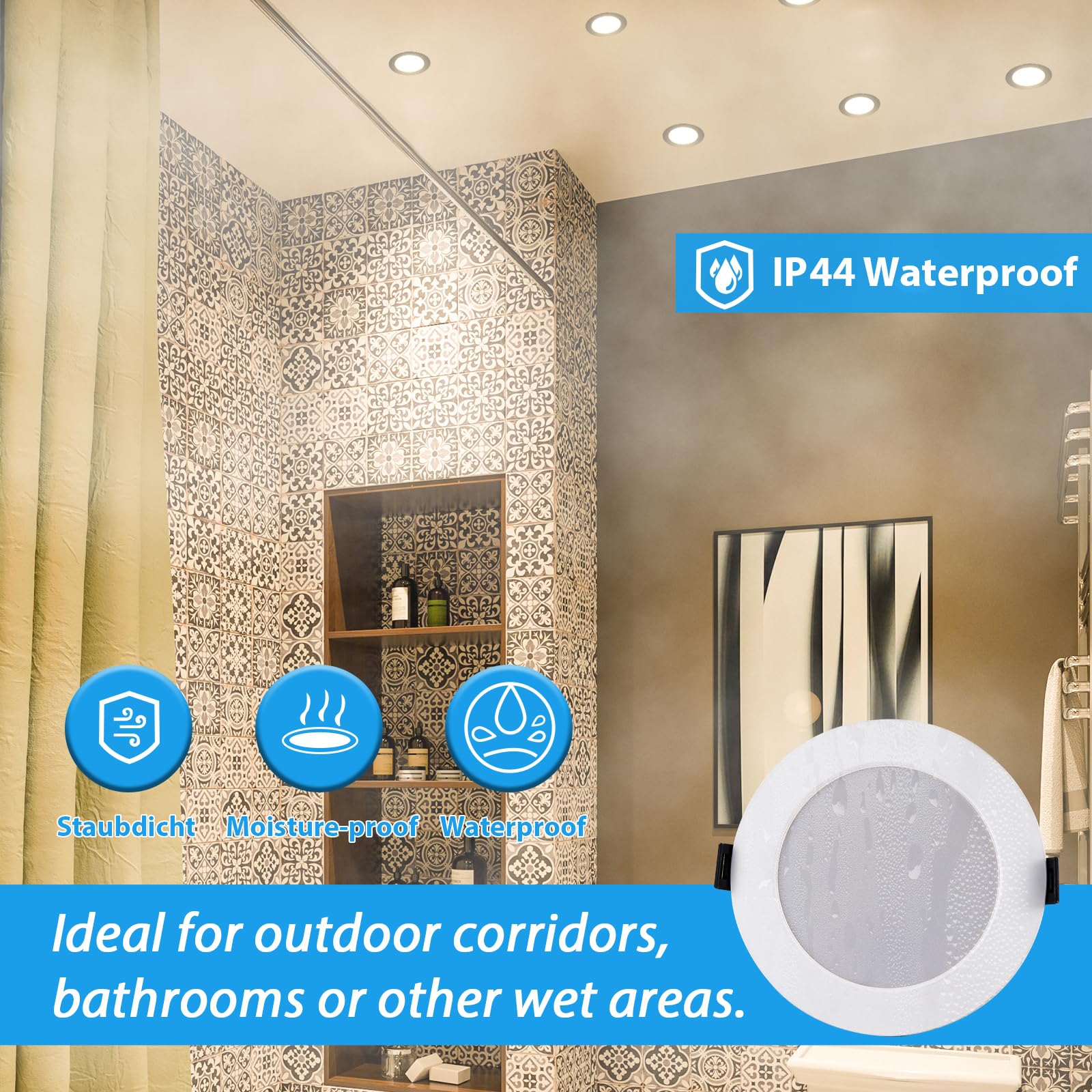 Grebeam 20 Pack LED Recessed Downlights, 7W, IP44 Bathroom & Kitchen Ceiling Spot Lights, 3CCT Adjustable (3000K/4000K/6000K) - Image 3