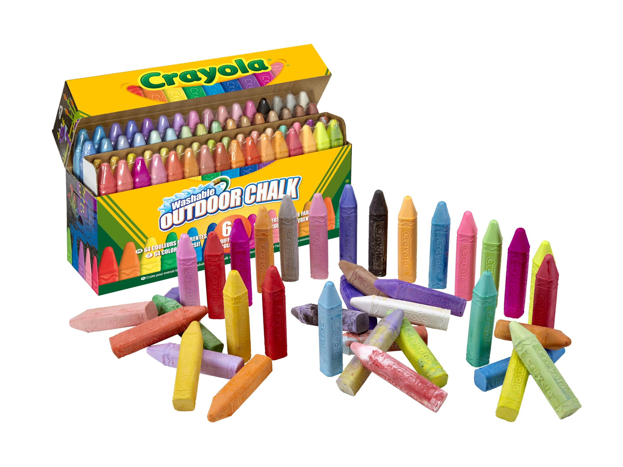 CRAYOLA — Tizas de Colores Tamaño Maxi para Dibujar en Asfalto, Colores Variados, Set de 64 Unidades, No Tóxico, Apto para Niños a Partir de 4 Años