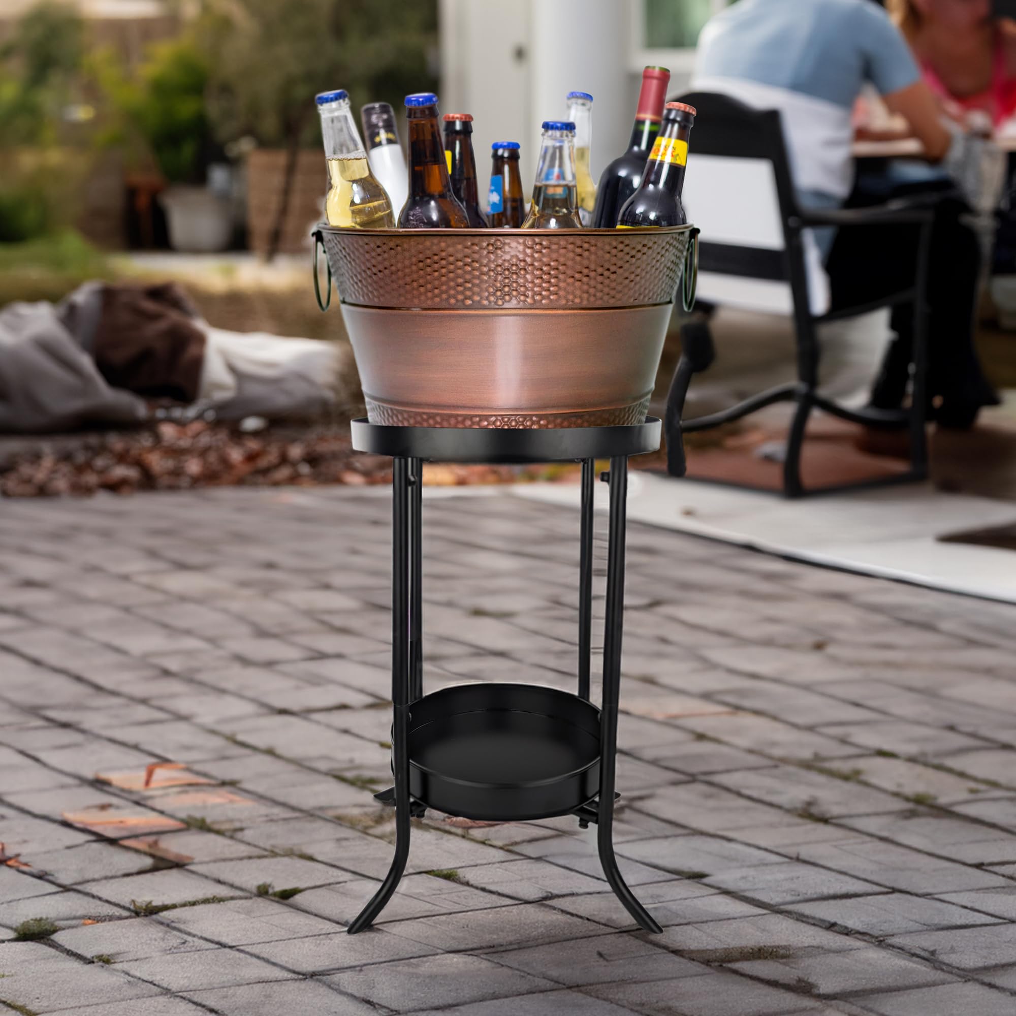 BREKX Copper Finish Drink Bucket with Stand for Parties (15-QT) - Beverage Tub with Stand, Champagne Ice Bucket for Parties, Galvanized