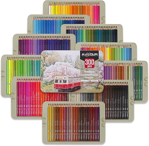 KALOUR Lápices de colores profesionales, juego de 300 colores, núcleo suave para artistas con colores vibrantes, ideal para dibujar bocetos,