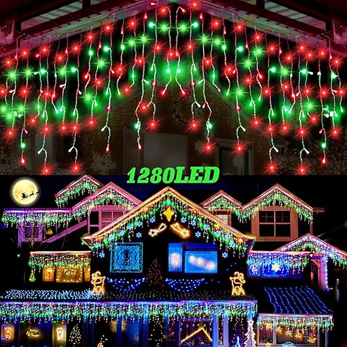 1280 luces LED de Navidad para exteriores total de 561 pies tira de luces de carámbanos cortina de ventana luces de carámbanos decoraciones de