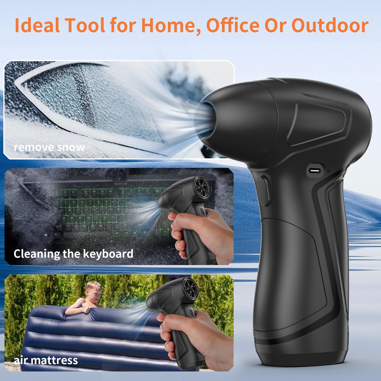 PinaiIon Rechargeable Compressed Air Duster for PC Computer, Cordless Mini Air Blower Portable, Super Powerful Dust Blower Speed Adjustable, Air Duster for Home, Outdoor, Leaf, Keyboard, Car Cleaning