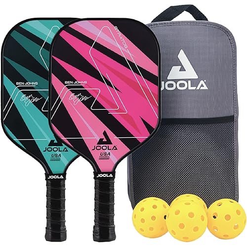 JOOLA Pickleball Paddles Set of 2 – Multiple Colors - Reinforced Fiberglass Surface – Lightweight, Durable, Beginner-Friendly Racket Design – Set Includes Balls & Bag – USAP Approved