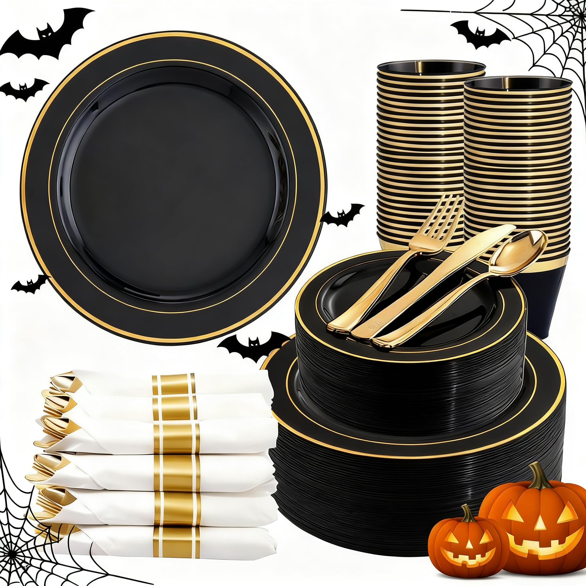 Gold Dinnerware Set for 50 Guests - Disposable Plates & Cutlery -20