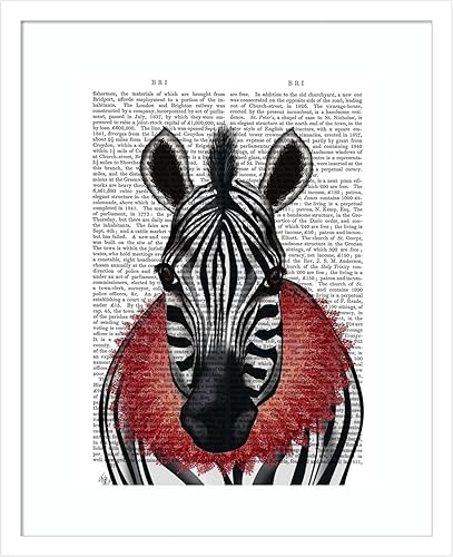 Amanti Art Framed Wall Art Print 21x17 Zebra and Red Ruff by Fab Funky, Animals Wall Art, Vintage Decor, Small Poster Painting Artwork for Living
