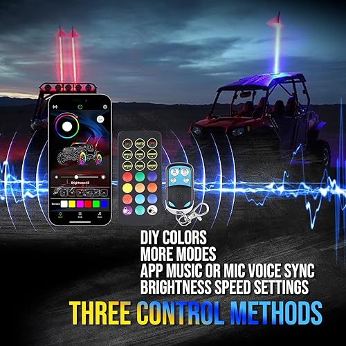 Miniatura 4 de Whip Lights Uemicip - Luz de látigo LED RGB en espiral de 4 pies para UTV, con aplicación base de resorte y control remoto inalámbrico RF,
