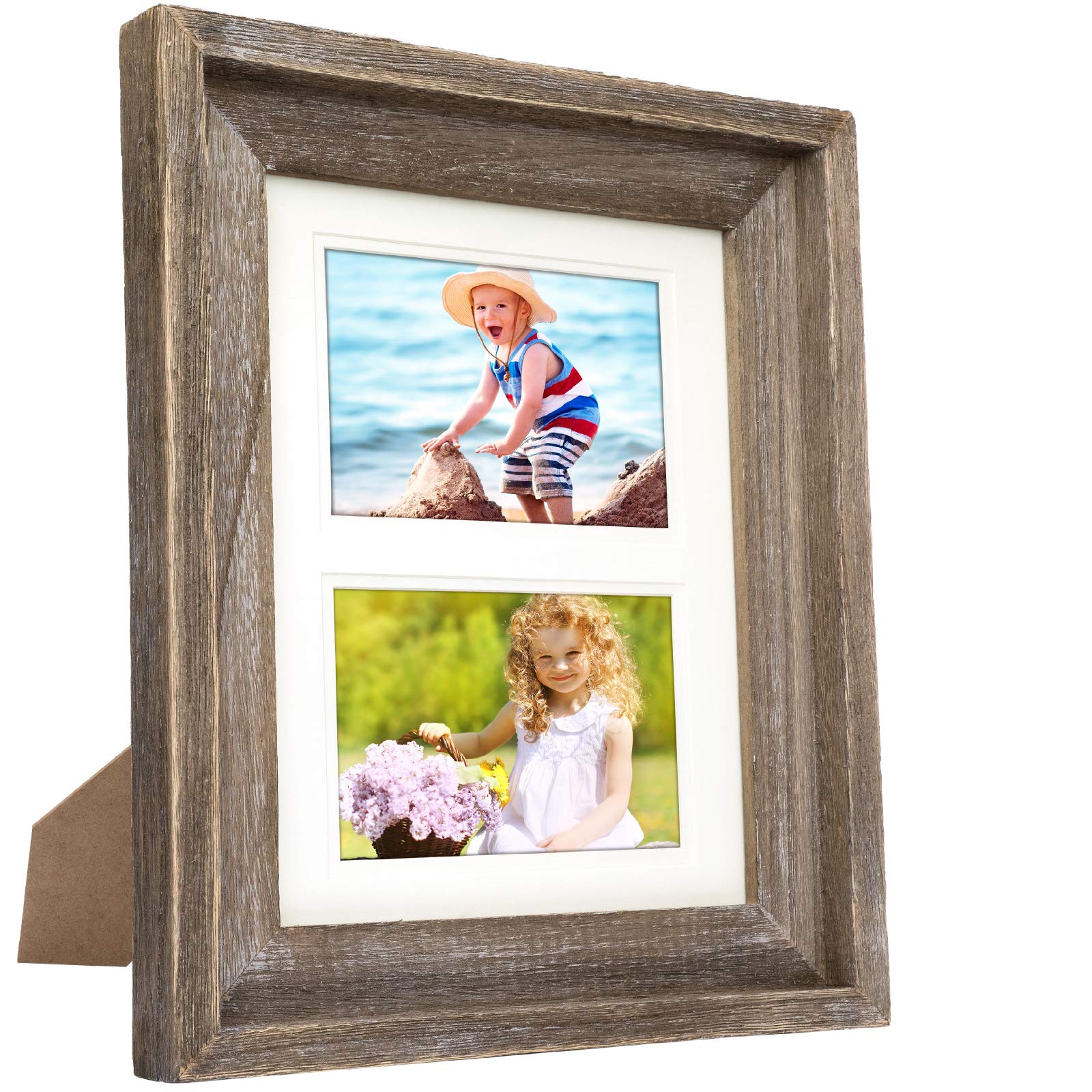 Rustic Barnwood 8x10 Picture Frame Set: Unique Photo Frame Holder for Wall Desktop or Tabletop Display. Thick Weathered Gray Wood Home Decor. Fits 8x10 or 5x7 or 4x6 with included Matte