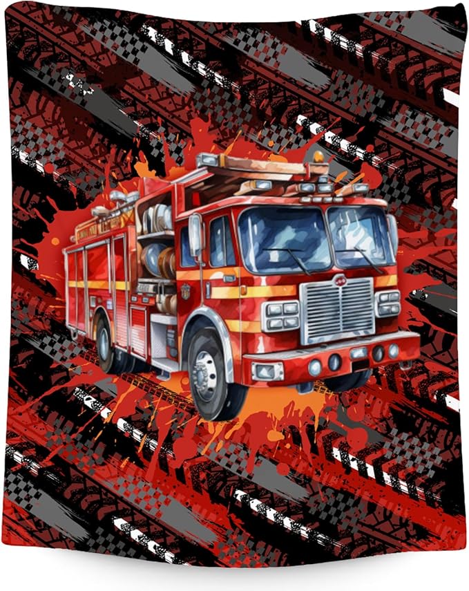 Boys Blankets Fire Truck Blanket Gifts - 60x80 Inch Cozy Soft Flannel Throw for Kids Teens