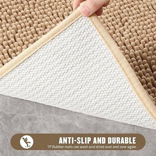 Miniatura 5 de MitoVilla Juego de 2 alfombras de baño color beige, de 17 x 24 + 20 x 32 pulgadas, antideslizantes, extra suaves, absorbentes, de secado rápido,