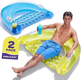Pool Floats Adult Inflatable Chair Floats with Cup Holders & Handles - Happy Colorful Pool Floaties - Pool Float Comes in, A Relaxing Floats for Swimming Pool