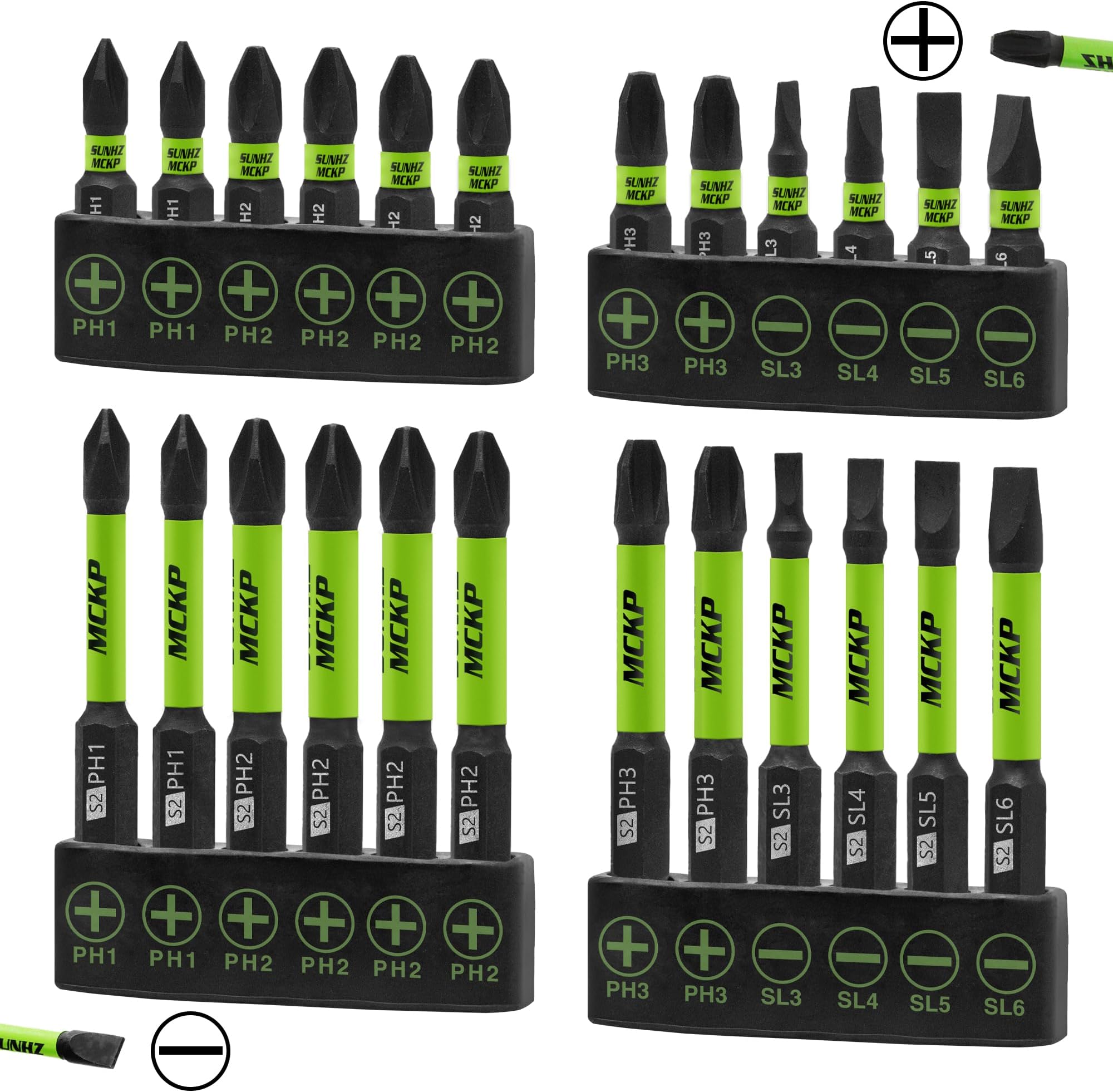 SUNHZMCKP 24-Piece Screwdriver Bit Set, Magnetic Slotted Phillips Driver Bit Set, S2 Steel, Long 1" and 2.3" Impact Screwdriving Drill Bits Set, 1/4 Inch Hex Shank Driver Bit