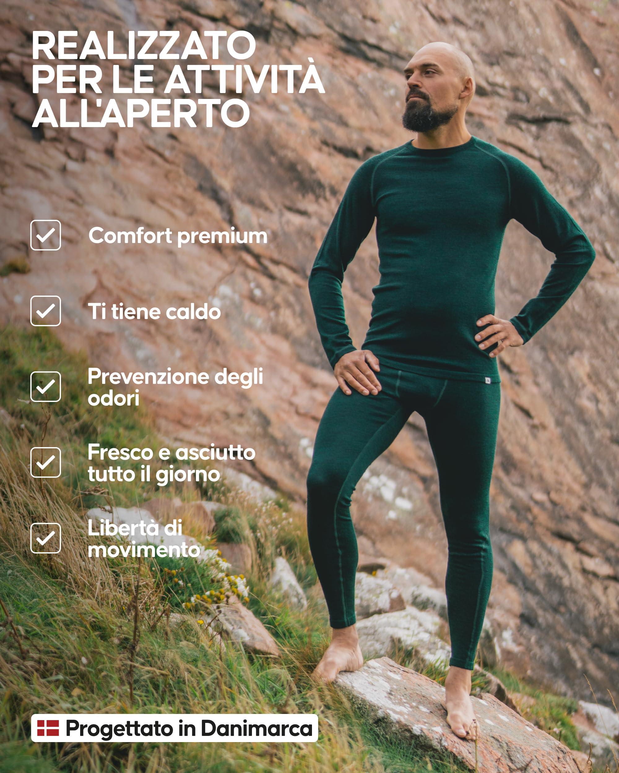 DANISH ENDURANCE Maglia Termica Uomo in Lana Merino, Manica Lunga, per Sci, Trekking, Escursionismo con o Senza Chiusura Zip