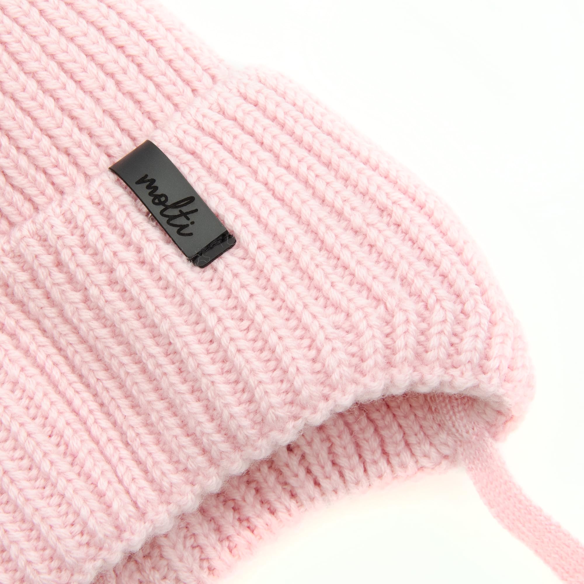 molti Dziecięca czapka zimowa beanie ze 100% wełny merino z podszewką z polaru, czapka z dzianiny z tasiemkami i pomponem, ciepła i miękka, Öko-Tex, rozmiar 46-48, brązowa
