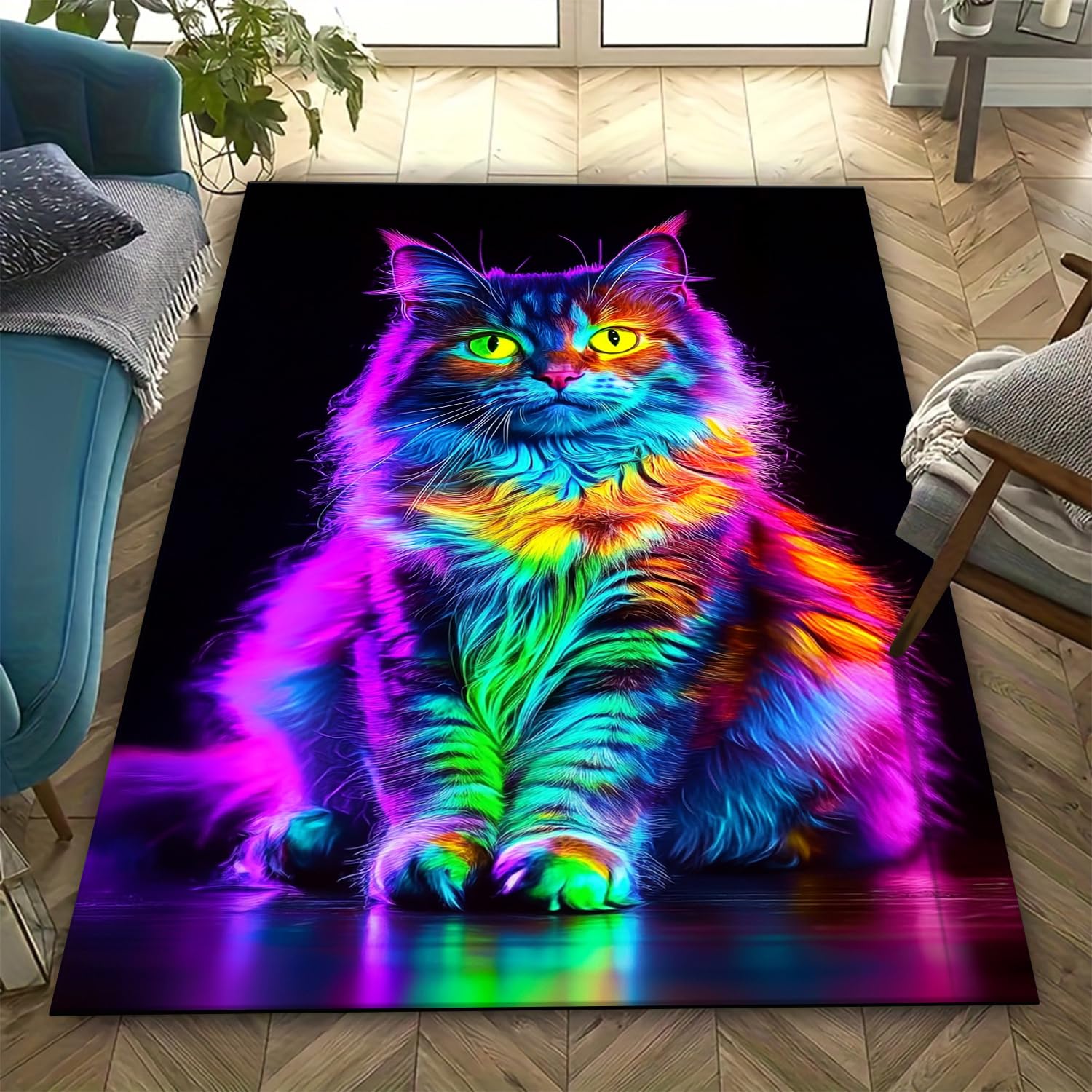 Tapis chat 3D 120x160 cm antidérapant pour salon et chambre