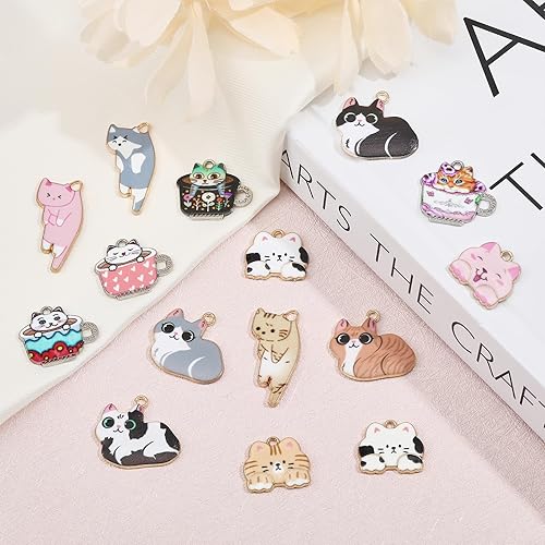 Miniatura 4 de CHGCRAFT 48 colgantes de esmalte de aleación con forma de gato de 24 estilos para pulseras, collares, manualidades, joyería, color mixto, Metal, No