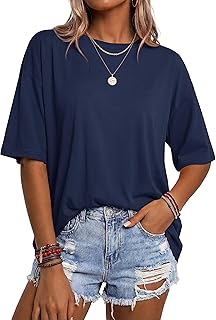 Womens Oversized Tshirts Short Sleeve Crewneck Casual Loose Fit Basic Tee Cotton Blend Summer Trendy Plus Size Tops