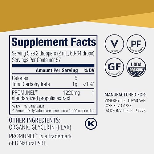 Miniatura 4 de Vimergy PropolisPure   Extracto líquido de propóleo orgánico USDA  Suplemento de apoyo inmunológico  Apoyo natural para la salud bucal y cardíaca