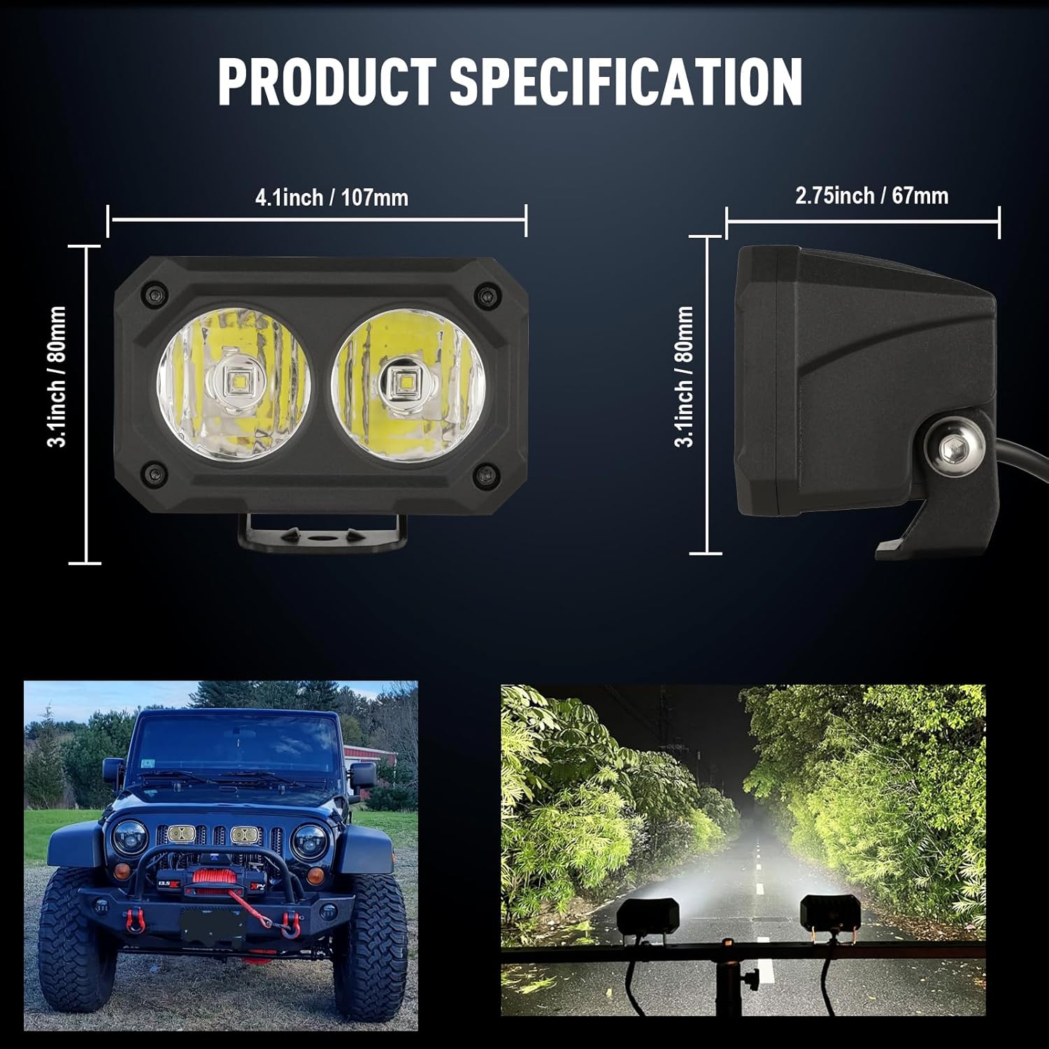 BIGLION.X 4 Inch LED Light Pods, 2Pcs 100W 6000K Offroad Driving Fog Light With 5050 LED 8000LM Spot & Flood Combo Beam Square Pod With Wiring Harness 12V 24V for Truck Pickup 4x4 SUV ATV UTV