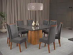 Mesa de Jantar Quadrada Monza com 8 Cadeiras Madeira Maciça Vegas Mel/Grafite