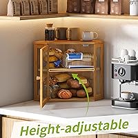 Vista 5 de BMOSU Panera de esquina para encimera de cocina, doble capa, caja de pan de madera de bambú, contenedor de almacenamiento de pan de gran capacidad