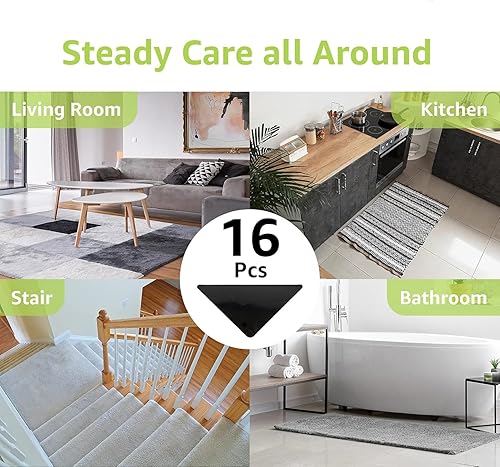 Vista 4 de Rabenda 16 pinzas para alfombras, almohadillas antideslizantes para suelos de madera dura y azulejos, cinta reutilizable para alfombras de área