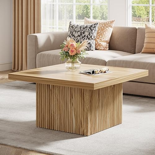 Miniatura 10 de Tribesigns - Mesa de café cuadrada, mesa de café acanalada de 31.5 pulgadas, mesa de centro moderna de mediados de siglo para sala de estar, mesa