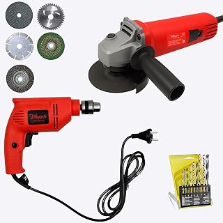 Hillgrove HGCM1385M2 100% Copper Winding 10mm Drill Gun Drilling Machine Kit Set with 4"inch Hand Angle Grinder Wall Cutter Grinding Glender Cutting Machine