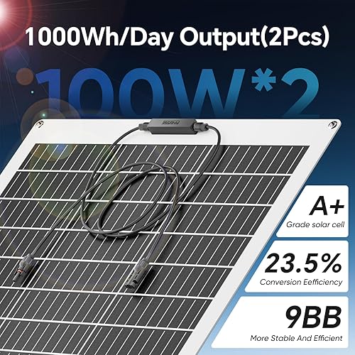Miniatura 4 de Panel solar flexible de 200 W, (2 piezas de 100 W) 1224 V, monocristalino, ligero, flexible, monocristalino, monocristalino, monocristalino,