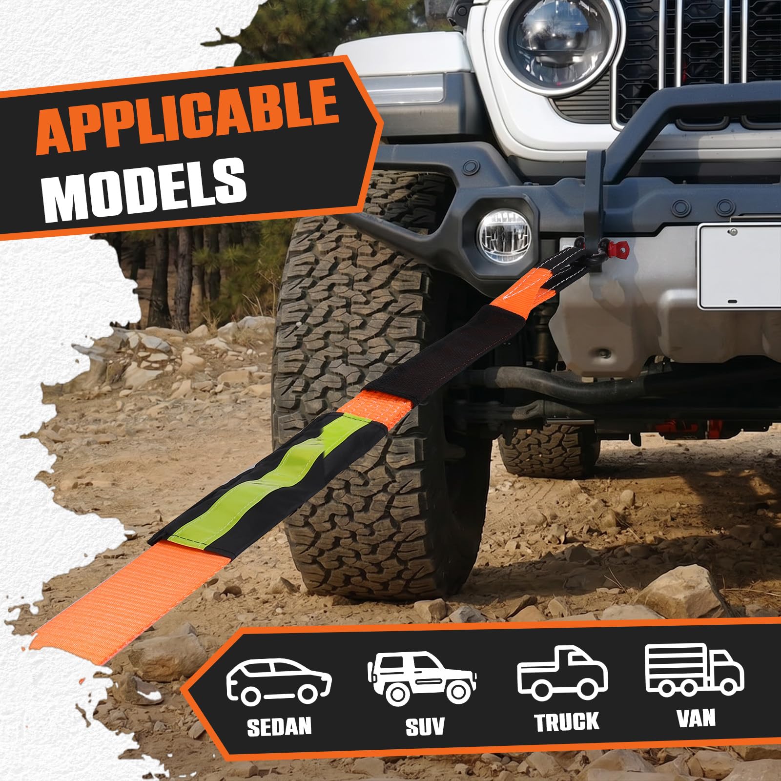 Cavo Traino 10 Ton Heavy Duty 5M x 5CM, Cintura Traino Ad Alta Resistenza per Auto con 2 Staffe Rinforzate, Borsa da Magazzinaggio e Guanti, Kit Recupero Fuoristrada per SUV, Furgone, Camion, Berlina